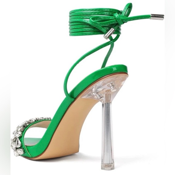 vivianly Strappy Stiletto Clear High Heels Rhinestone Woman's Size: 7  Green - Picture 3 of 9